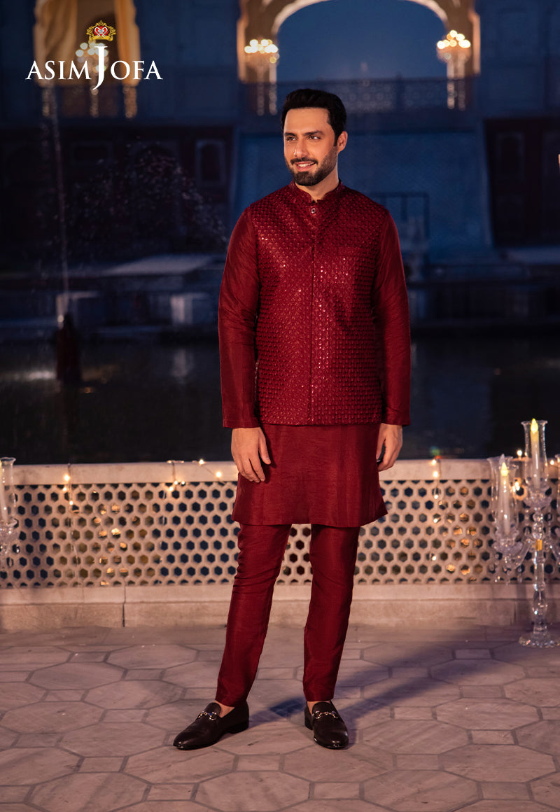 AJMS-18 EMBROIDERED INDIAN RAW SILK 3 PCS