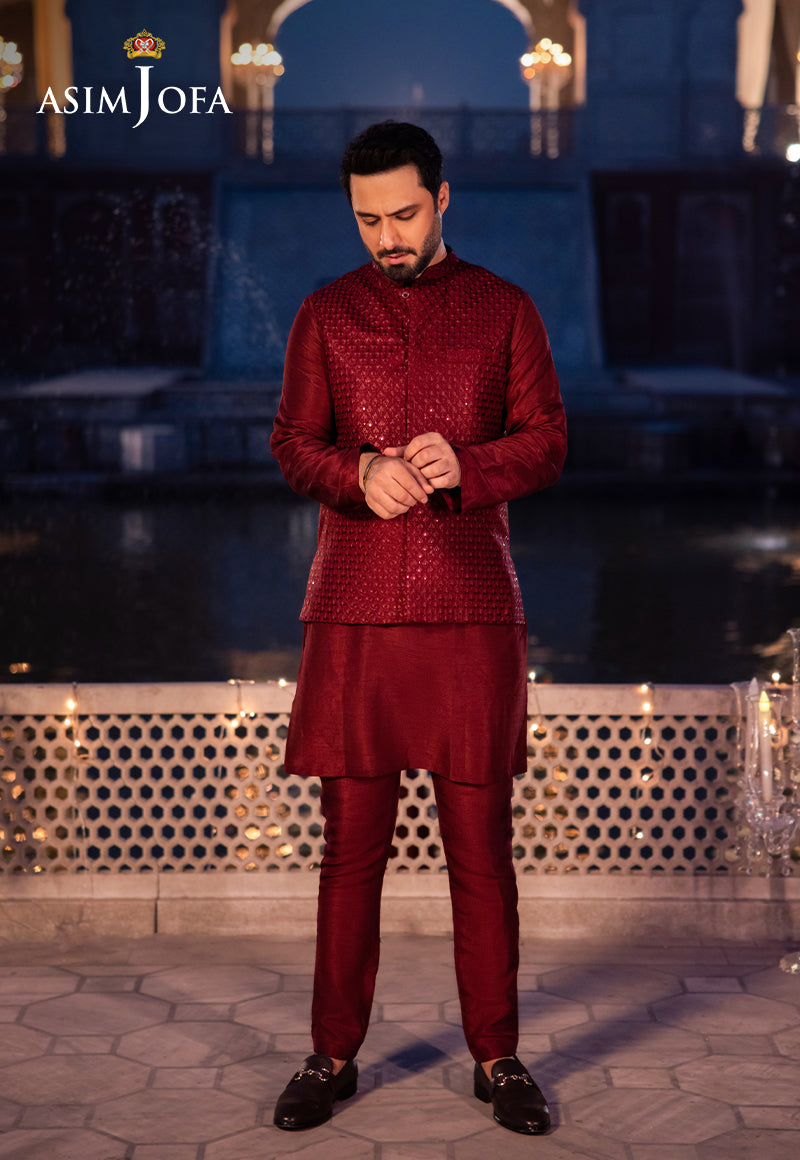 AJMS-18 EMBROIDERED INDIAN RAW SILK 3 PCS