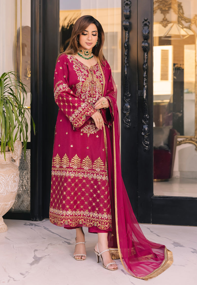 AJSM-46 EMBROIDERED CHIFFON GEORGETTE 3 PCS