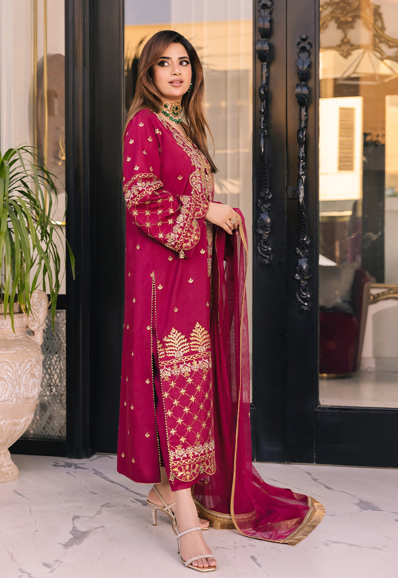 AJSM-46 EMBROIDERED CHIFFON GEORGETTE 3 PCS