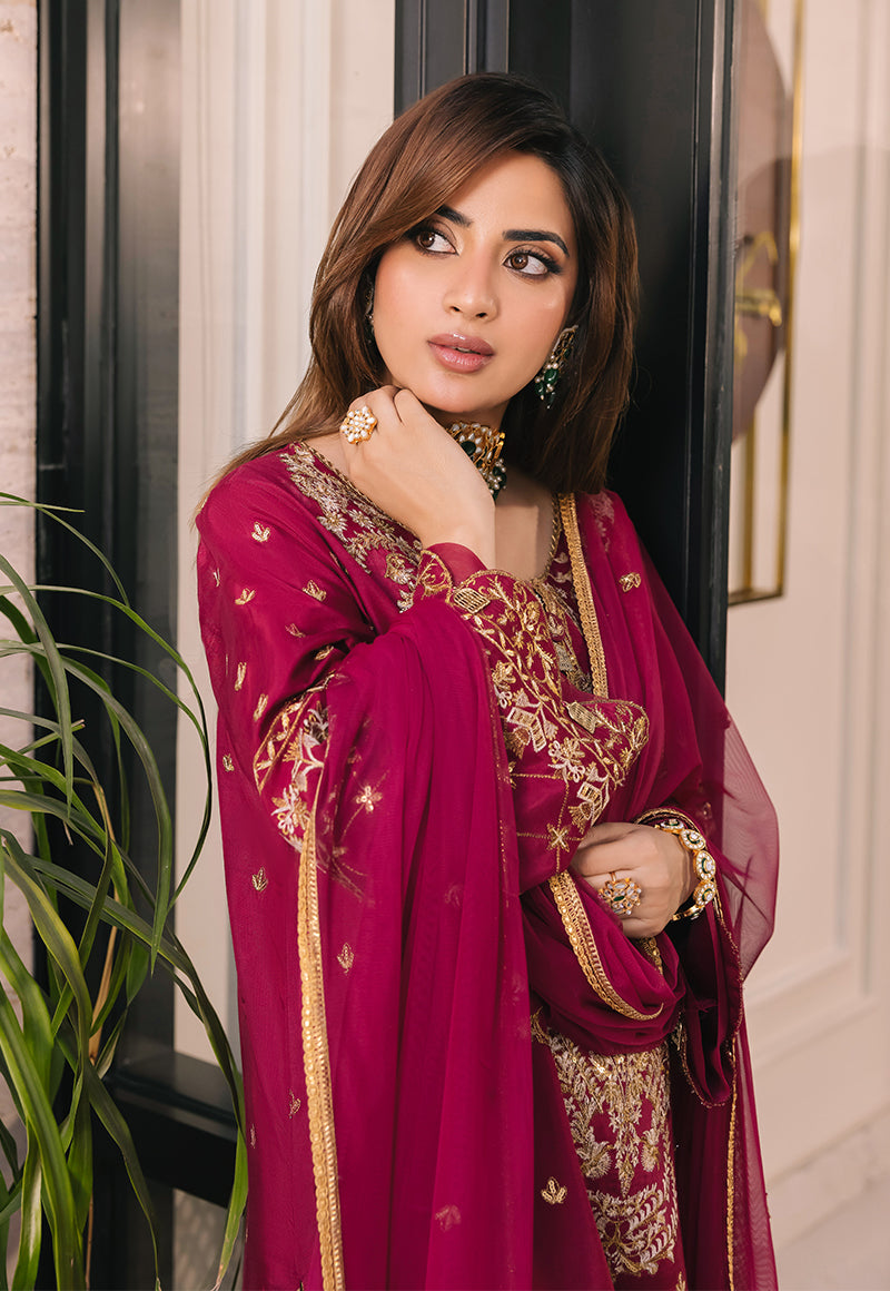 AJSM-46 EMBROIDERED CHIFFON GEORGETTE 3 PCS