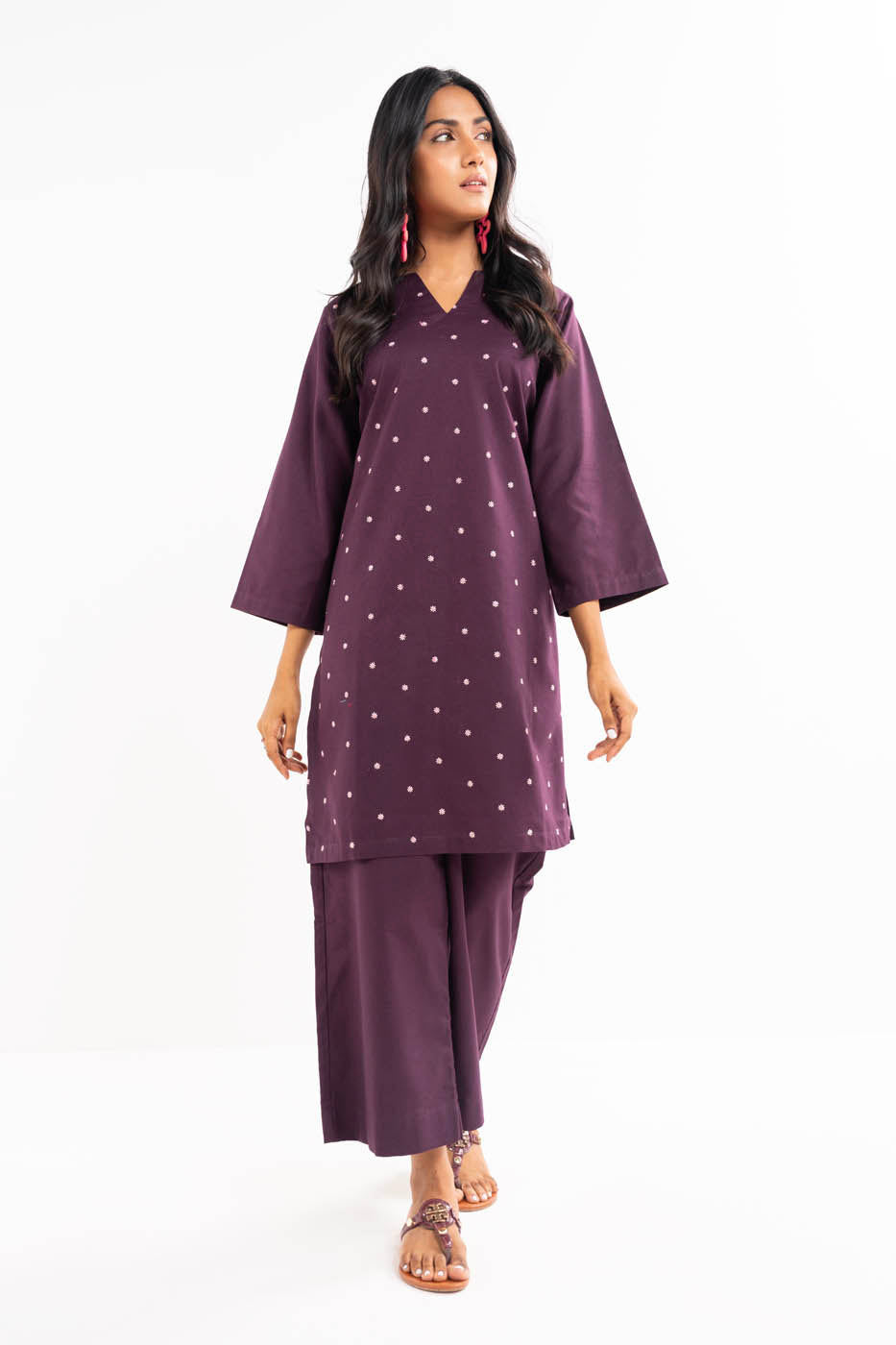 Dyed Embroidered Khaddar Shirt