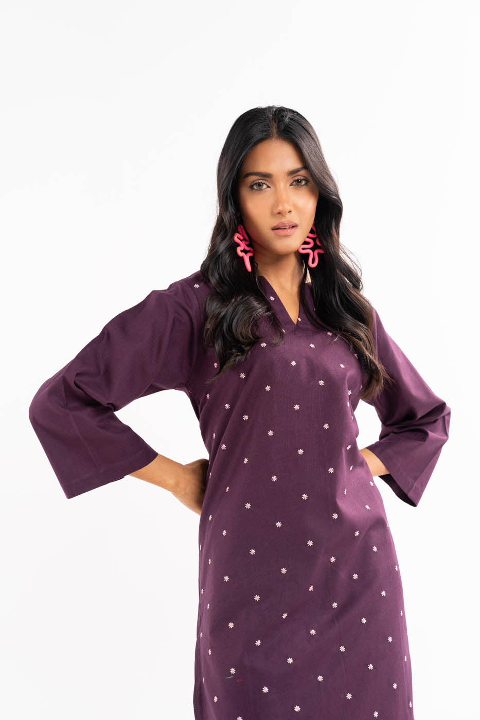 Dyed Embroidered Khaddar Shirt