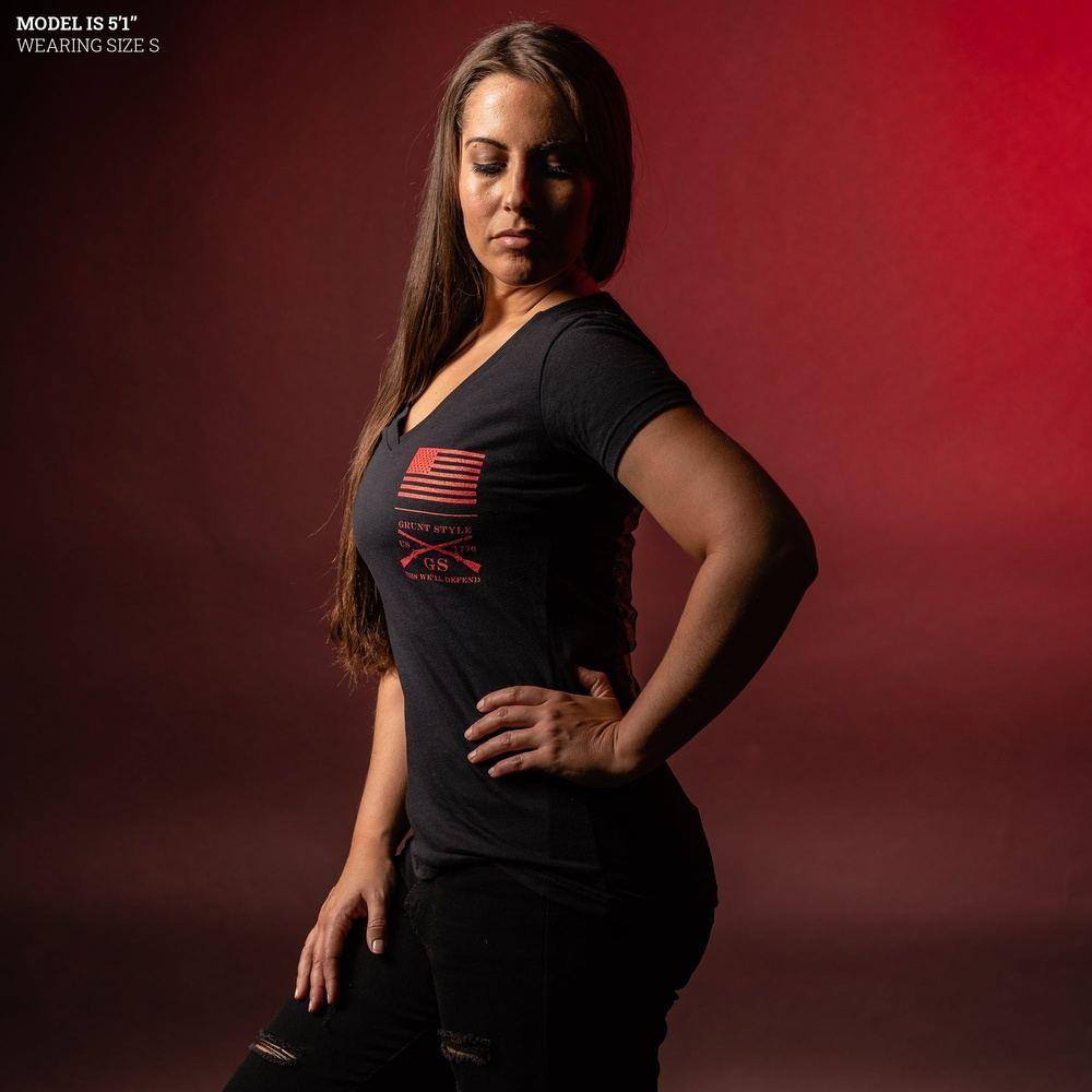 Women's Red Blood Blue Collar® V-Neck - Black