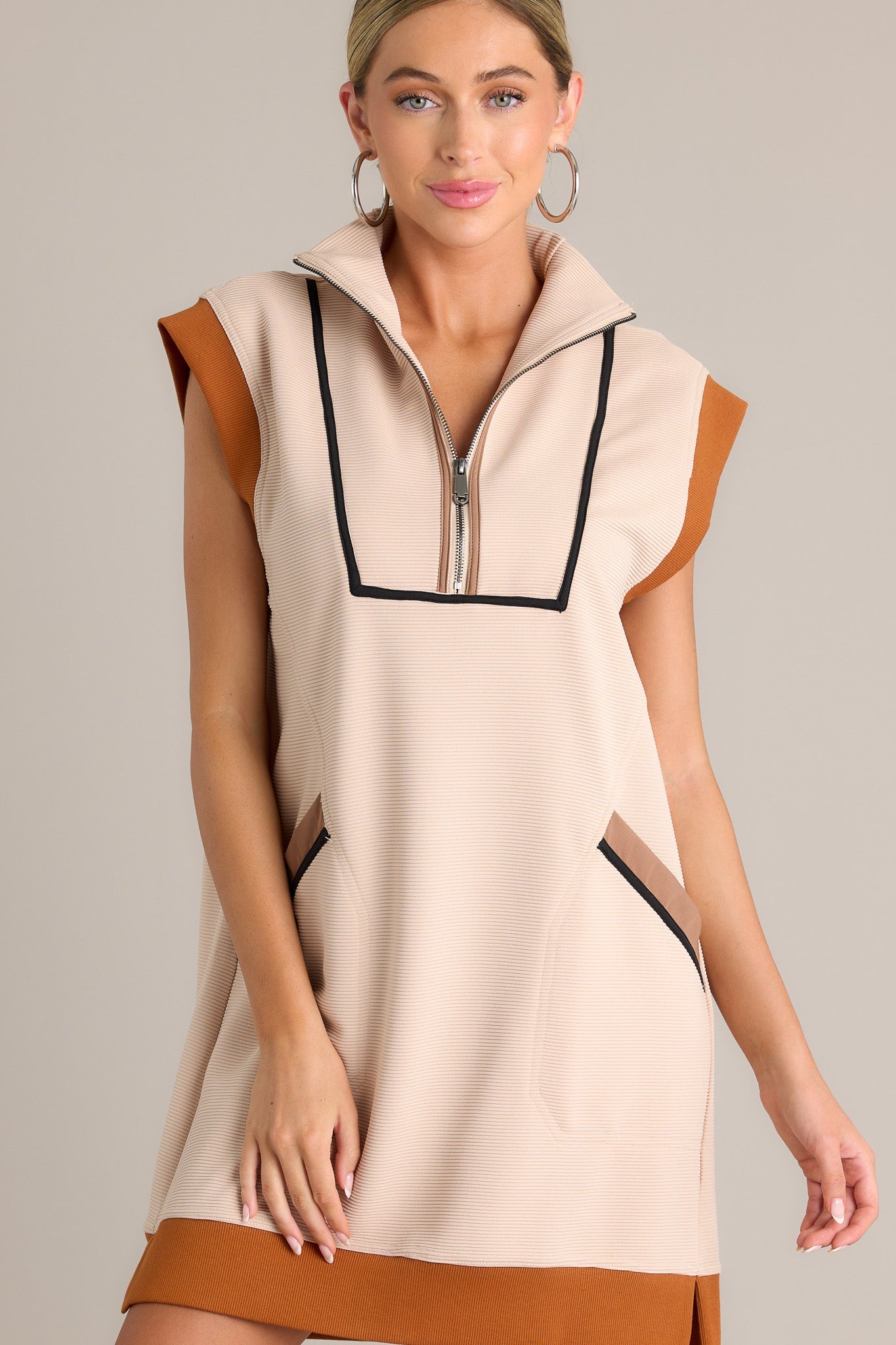 Urban Flair Taupe Multi Zip Front Mini Dress