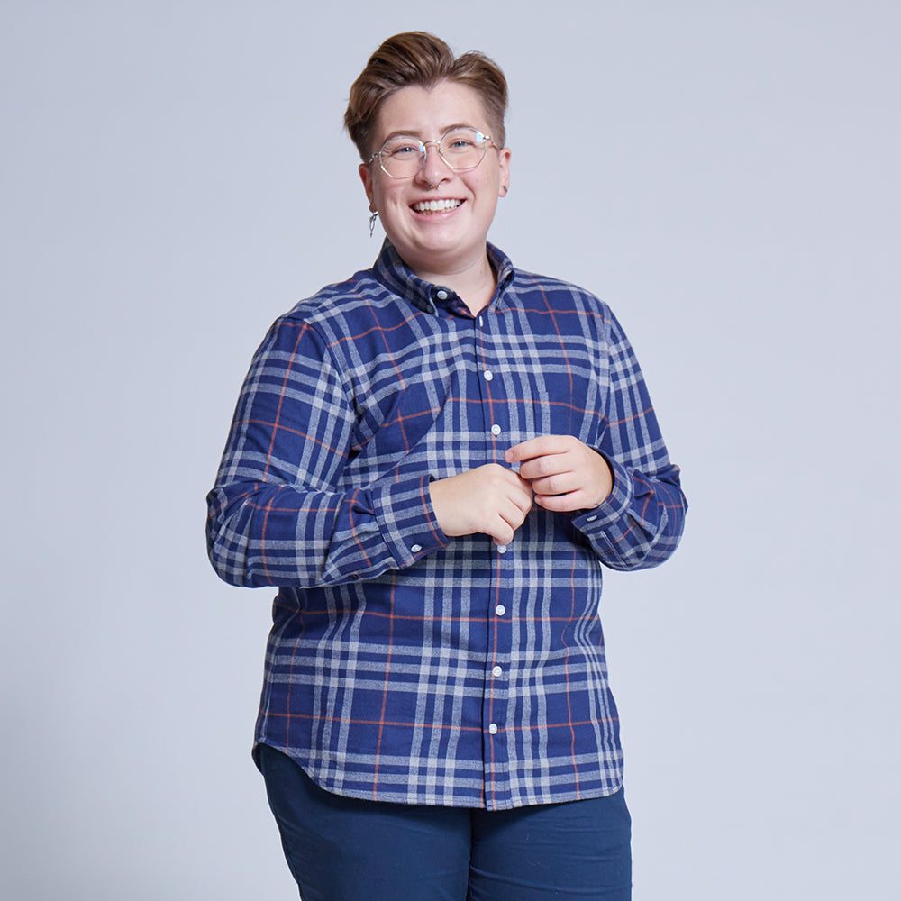 Navy and Gray Plaid Flannel Shirt