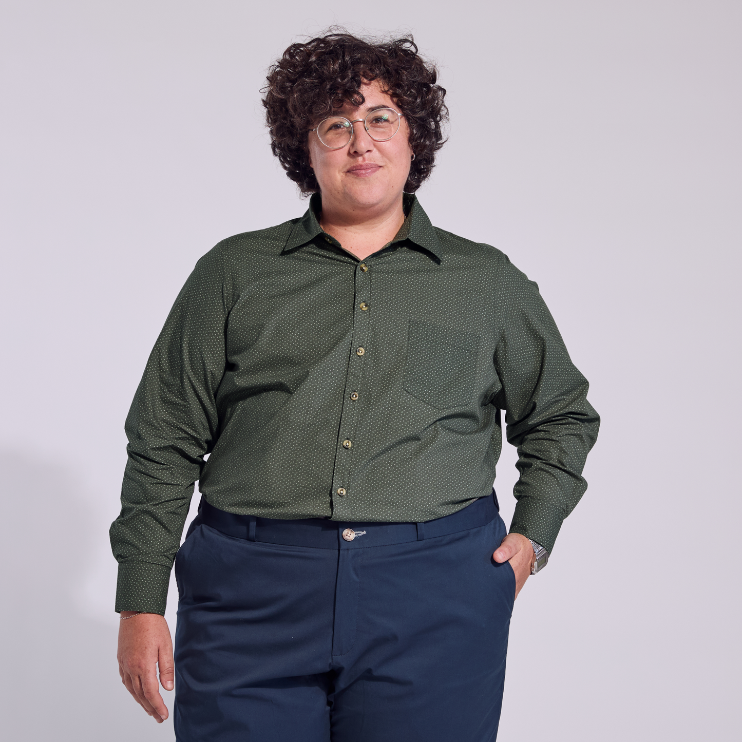 Olive Trichome Point Collar Shirt