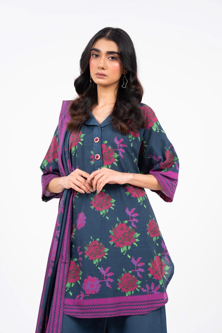 3 Piece Printed Viscose Suit With Viscose Dupatta