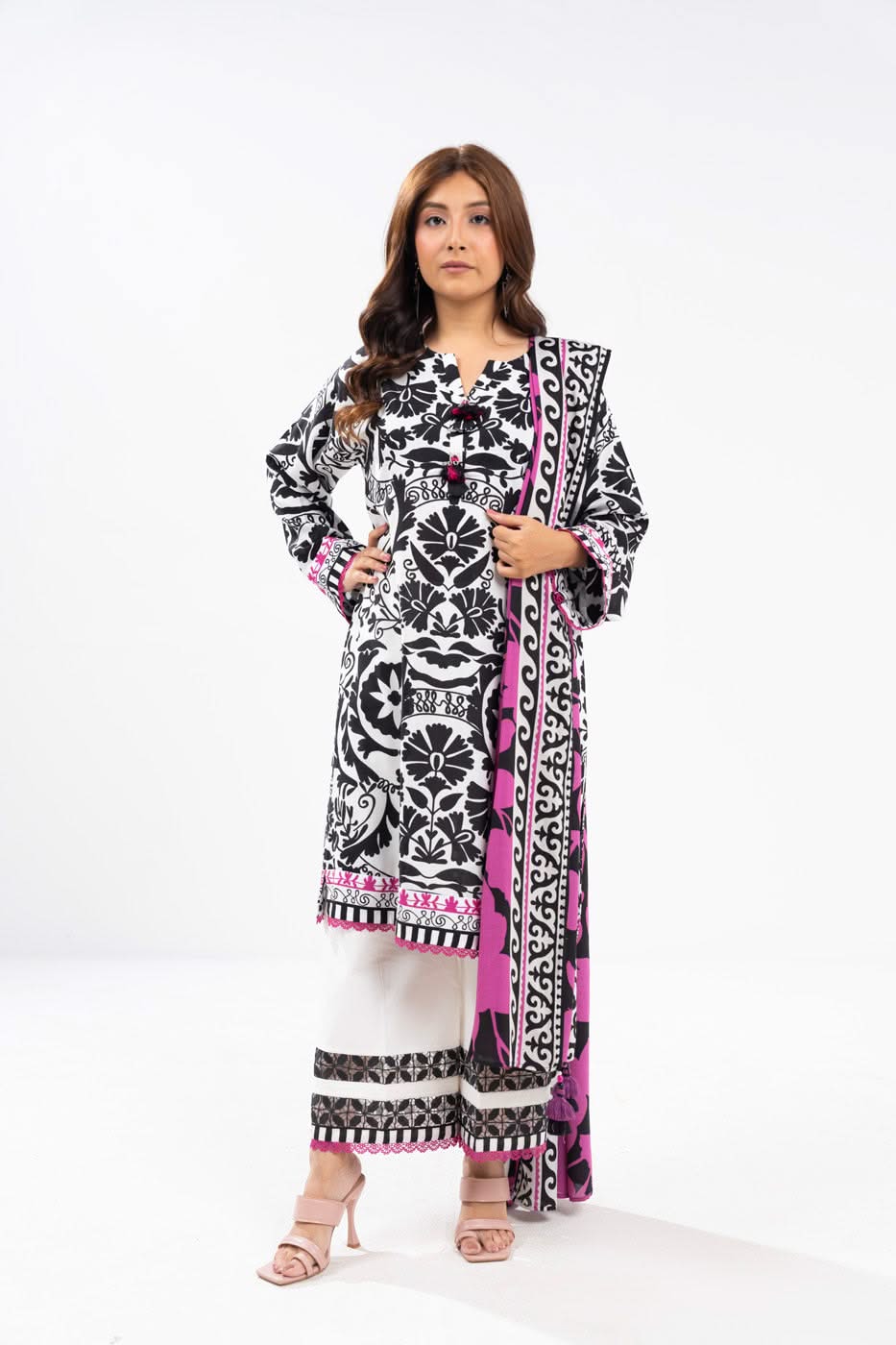 3 Piece Printed Viscose Suit With Viscose Dupatta