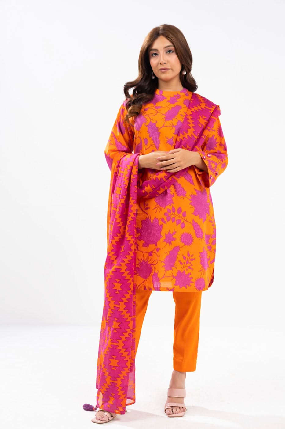 3 Piece Printed Viscose Suit With Viscose Dupatta