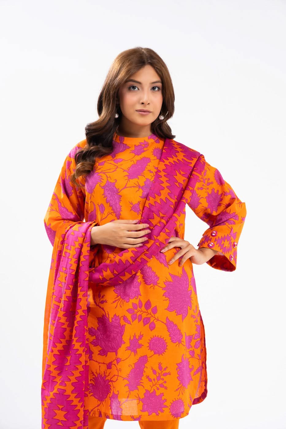 3 Piece Printed Viscose Suit With Viscose Dupatta