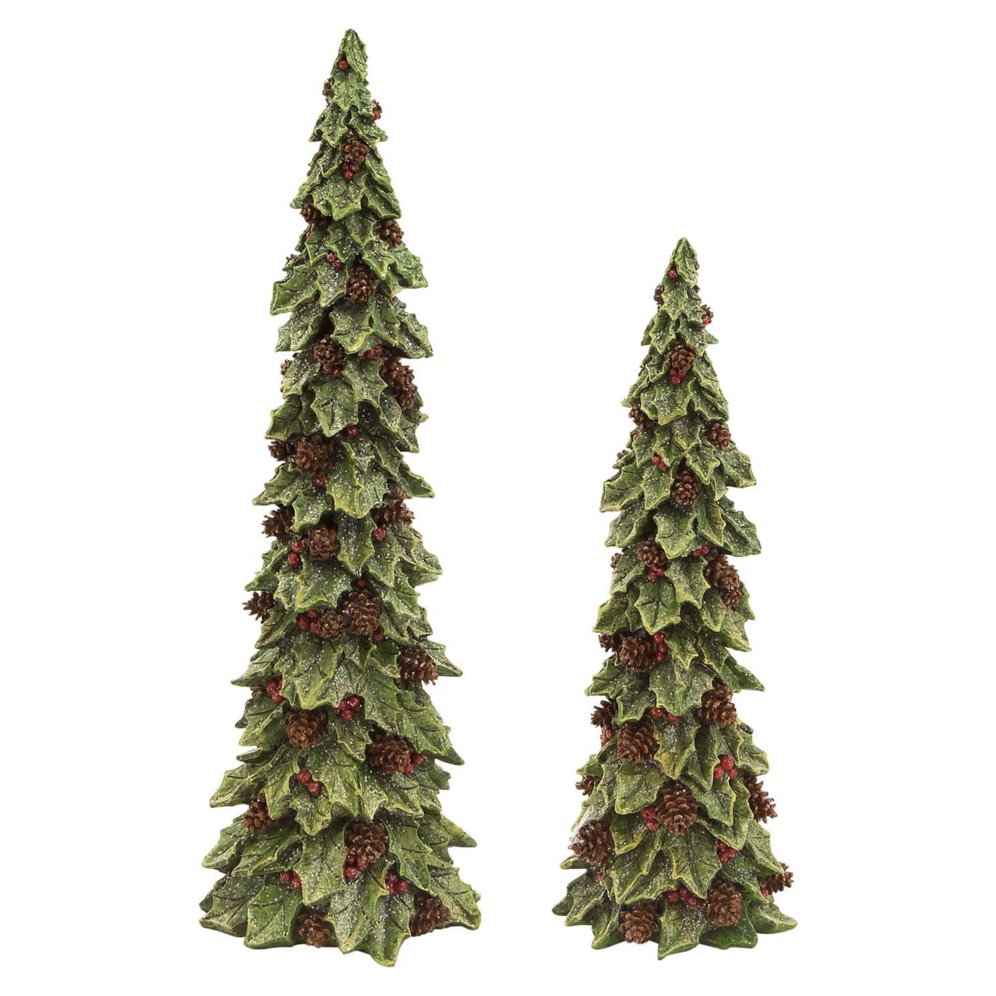 Holly Leaf Holiday Trees with Pinecone Accents, Set of 2