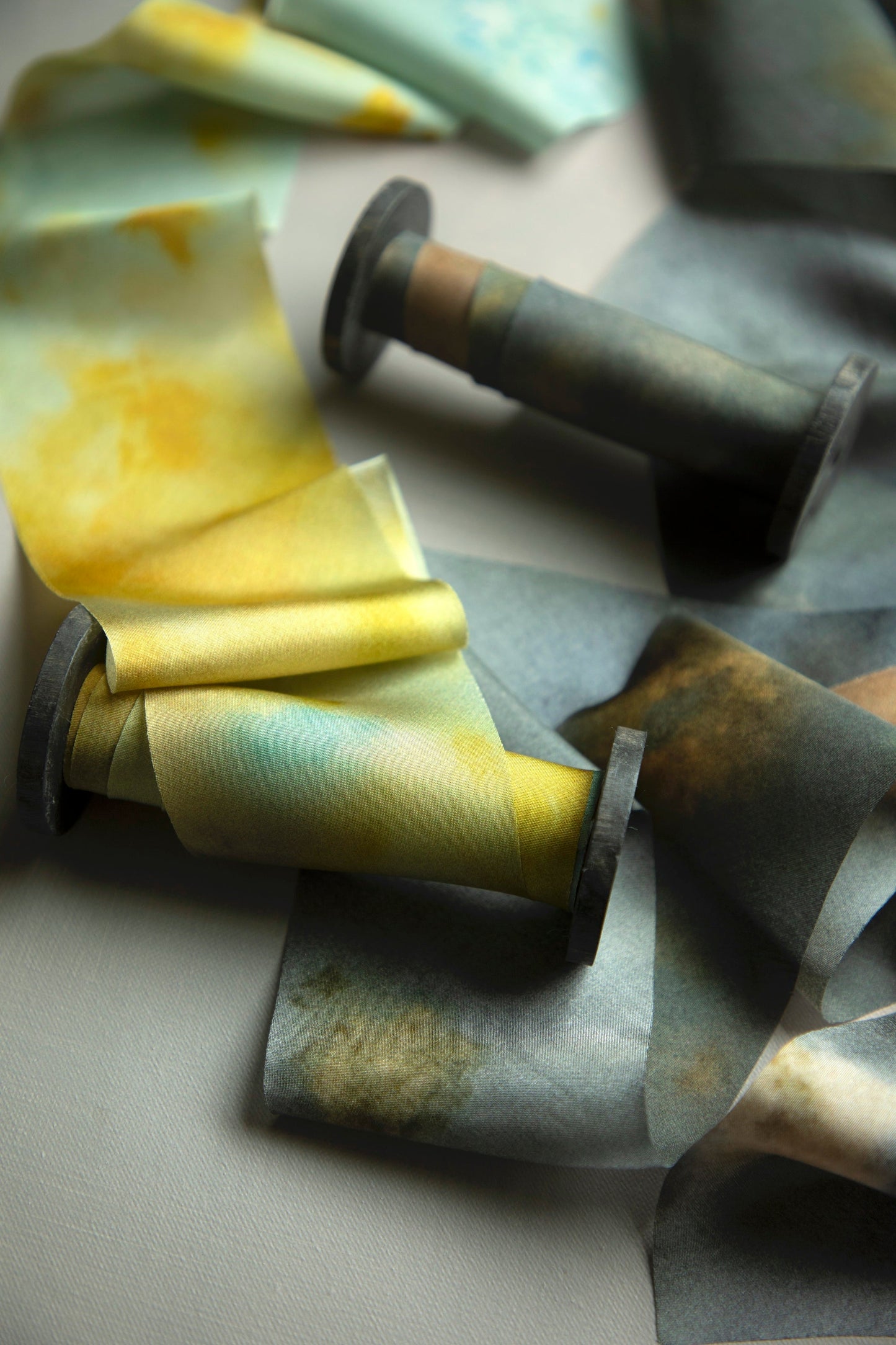 Botanical Print / Teal Marigold Silk ribbon