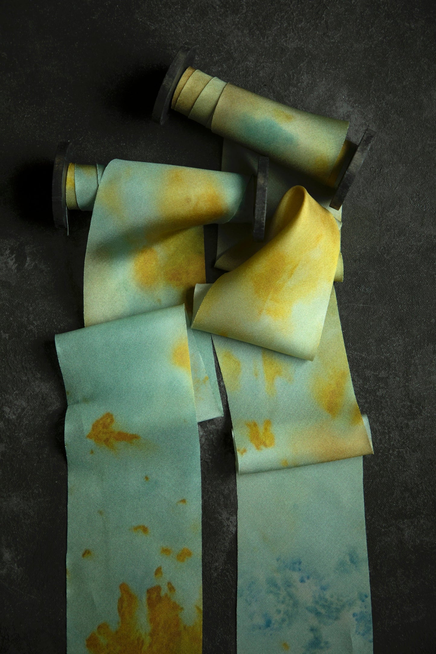 Botanical Print / Teal Marigold Silk ribbon