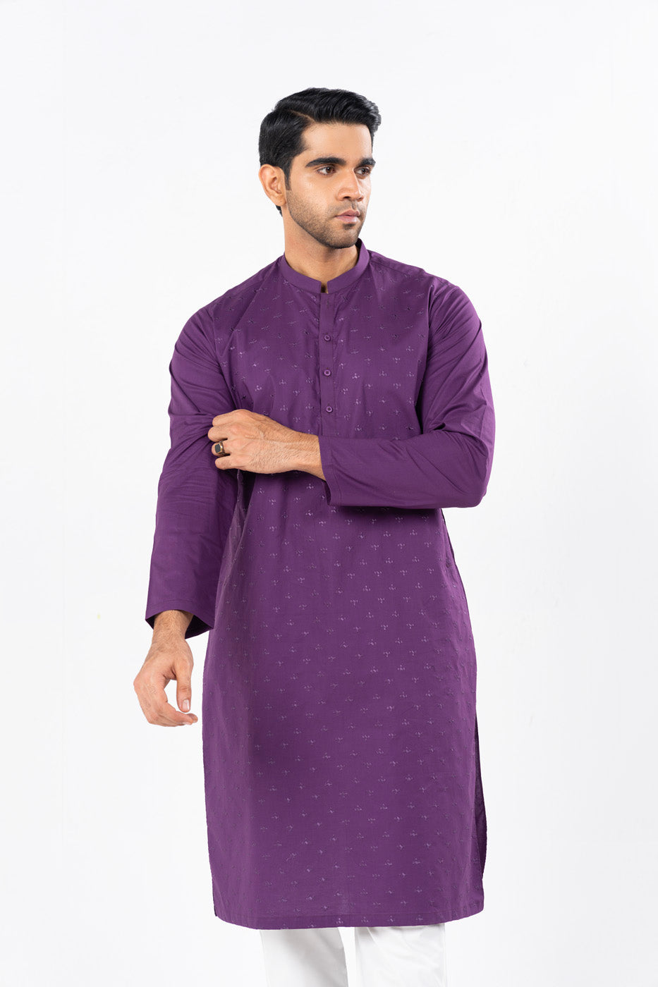 Dyed Embroidered Cambric Kurta