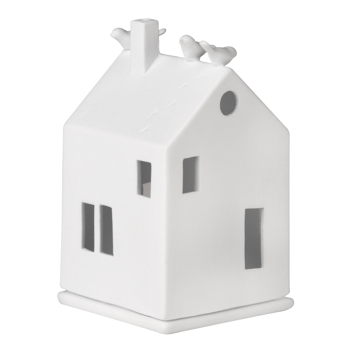 Porcelain Village House with Perched Birds