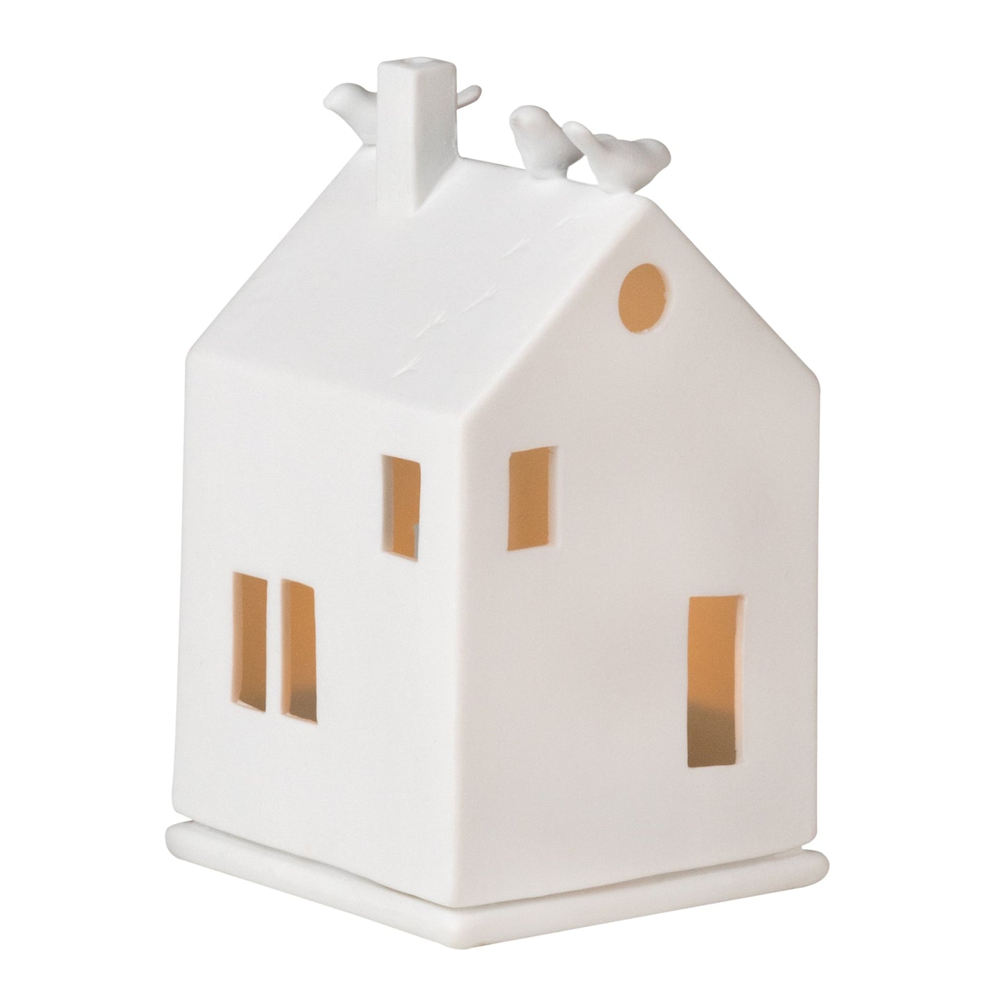 Porcelain Village House with Perched Birds