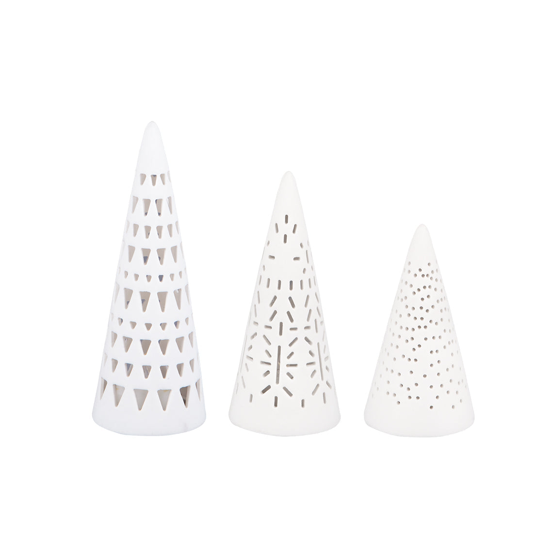 LED Porcelain Mini Fir Trees, Set of 3