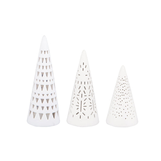 LED Porcelain Mini Fir Trees, Set of 3