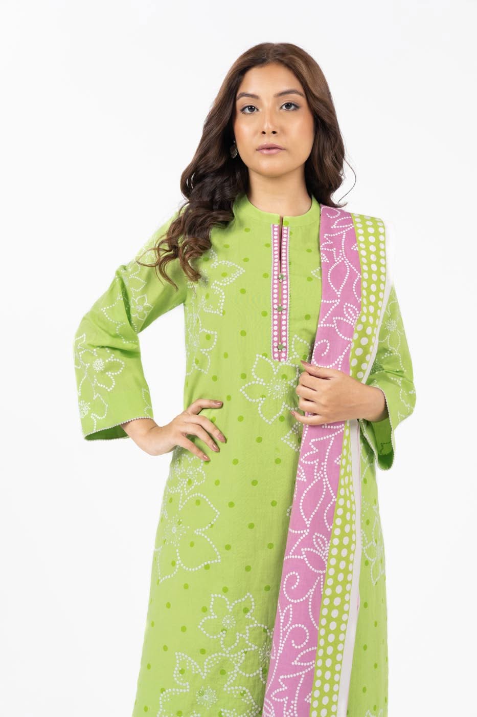 3 Piece Embroidered Cambric Suit with Lawn Dupatta