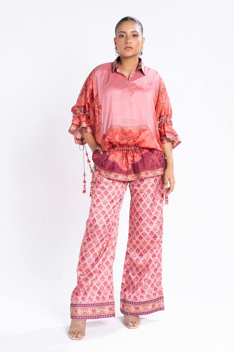 3 Piece Printed Chamois Silk Suit With Printed Tissue Silk Dupatta