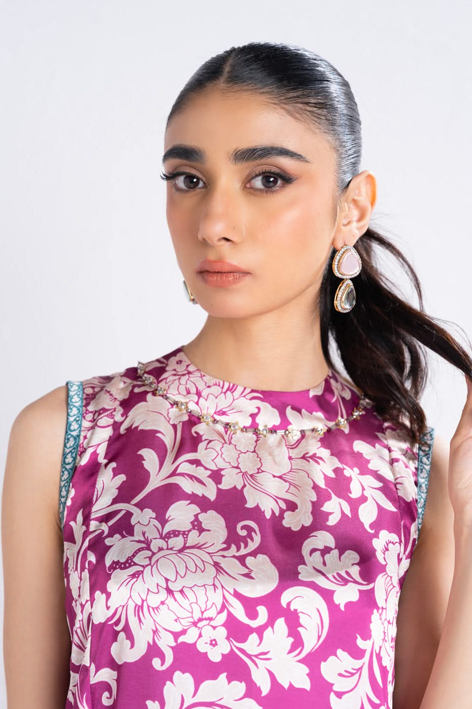 3 Piece Printed Chamois Silk Suit With Printed Tissue Silk Dupatta