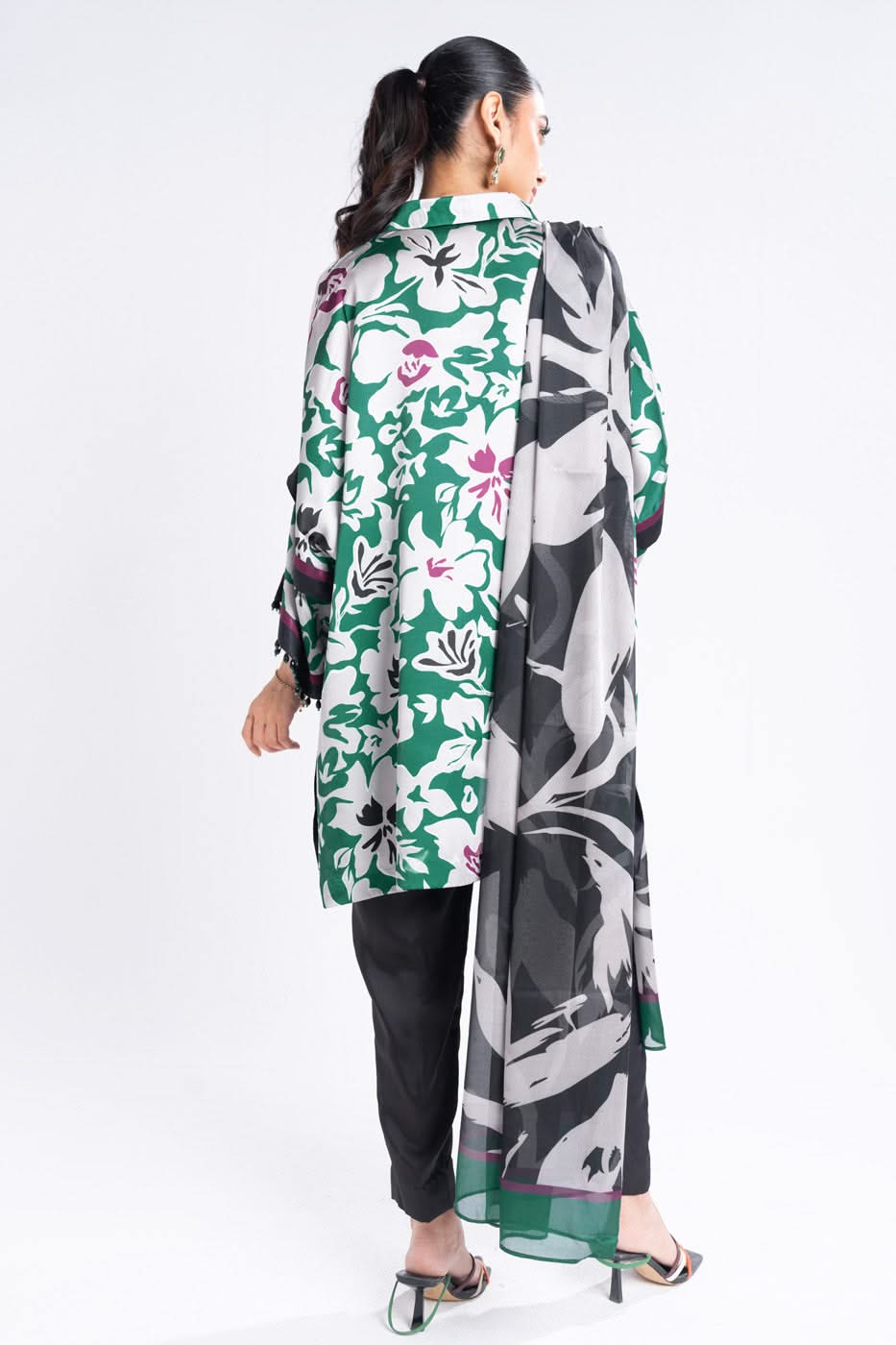 3 Piece Printed Chamois Silk Suit With Printed Tissue Silk Dupatta