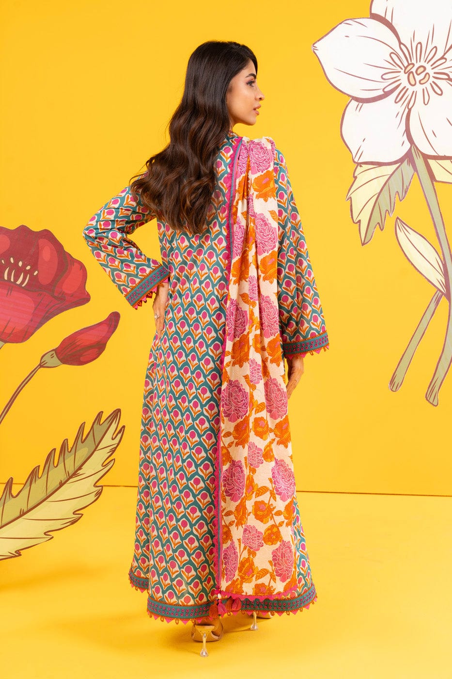 2 Pc Printed Lawn Shirt With Lawn Dupatta
