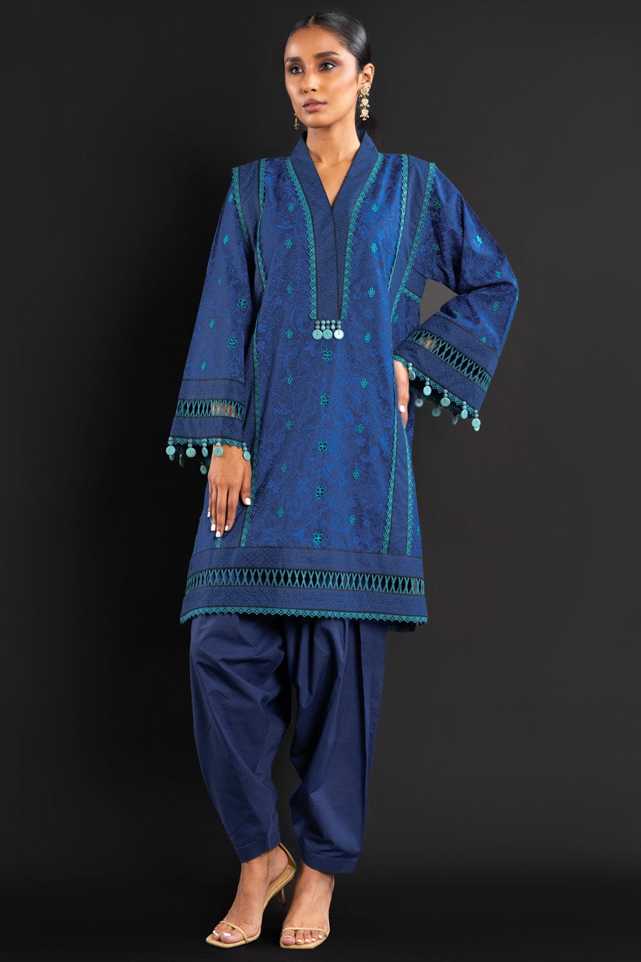 Embroidered Cotton Karandi Fabric (Sold by Per Meter)