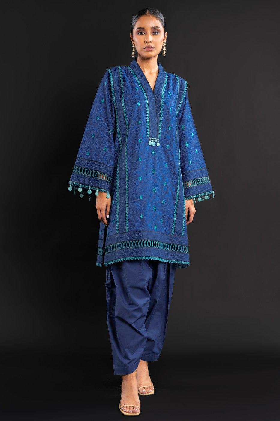 Embroidered Cotton Karandi Fabric (Sold by Per Meter)