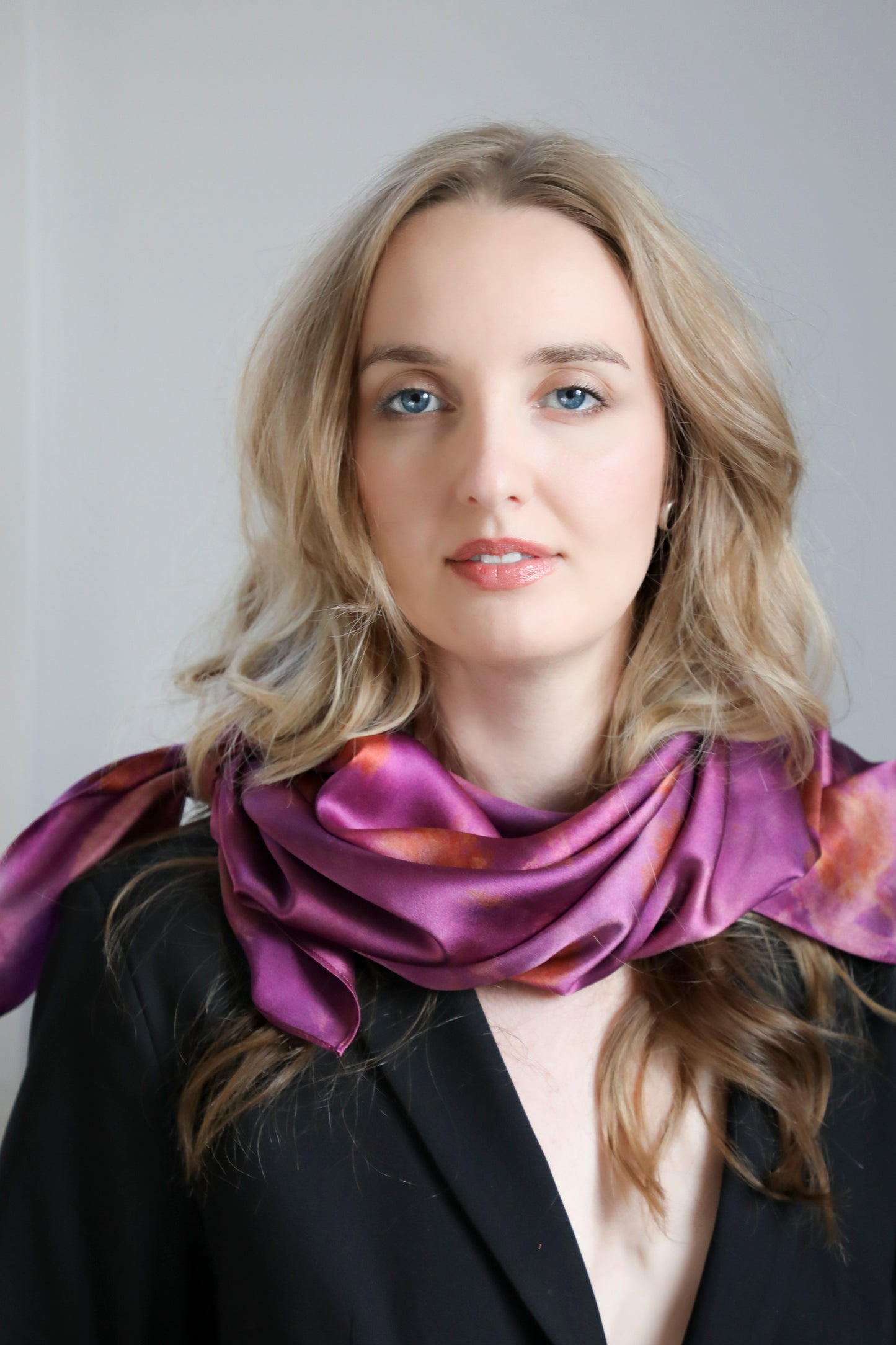 Botanical Print Pure Silk Scarf / Hot Peony