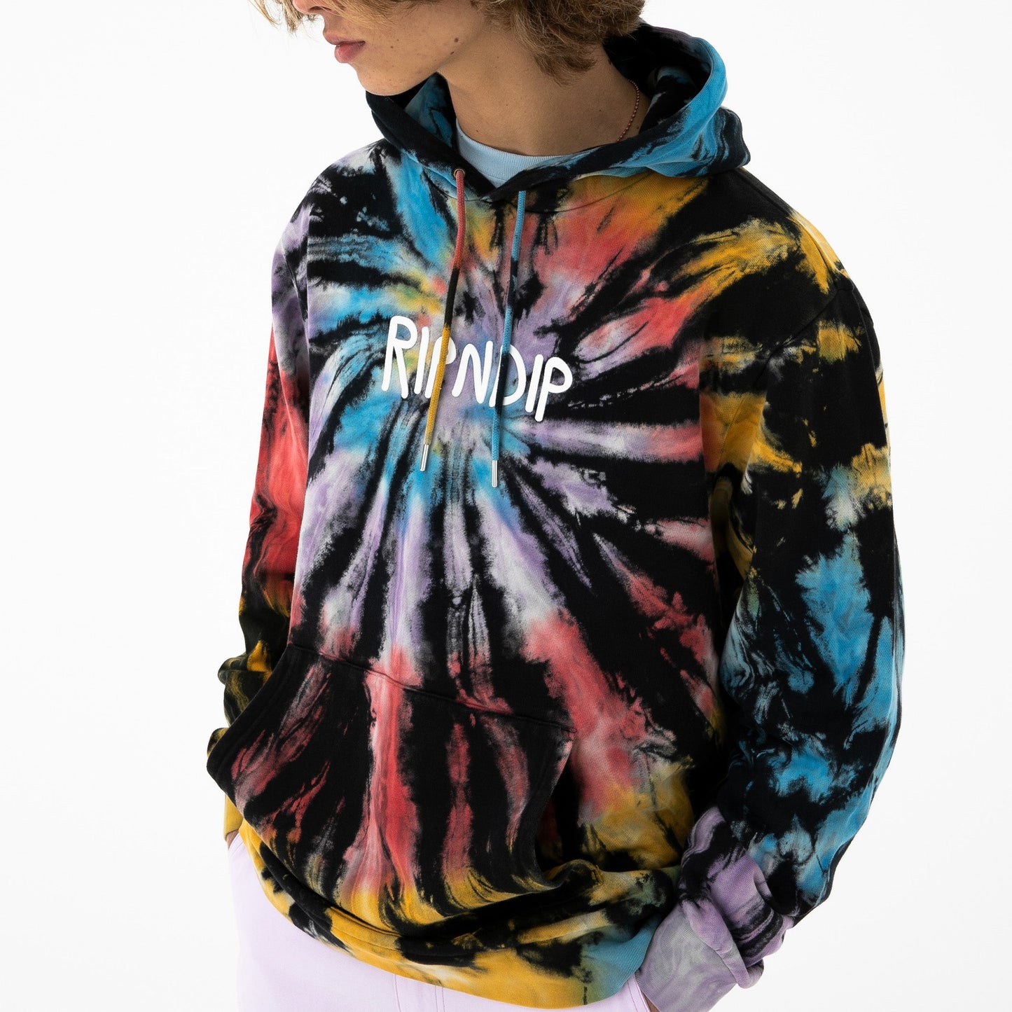 Rubber Logo Hoodie (Sunburst Spiral Tie Dye)
