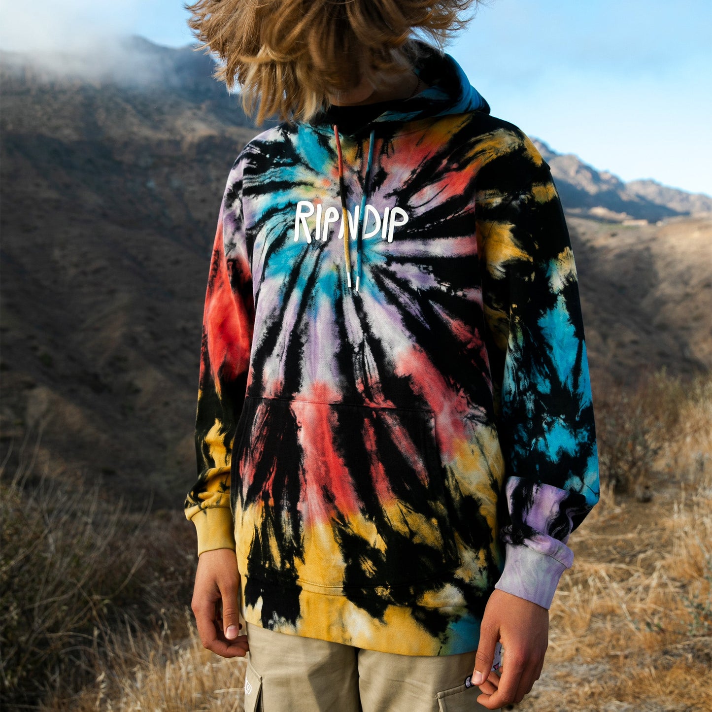 Rubber Logo Hoodie (Sunburst Spiral Tie Dye)