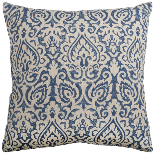 Damask Print 100% Cotton Poly Filled Decorative Throw Pillow