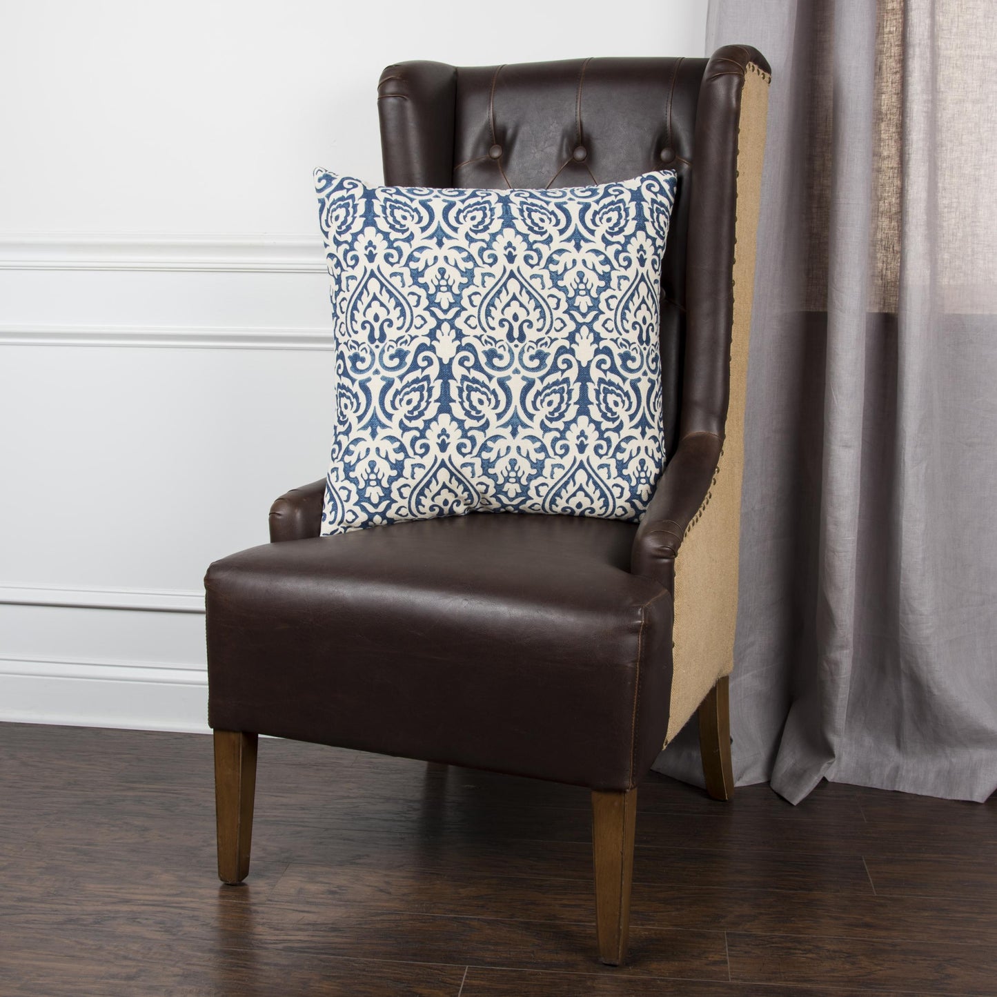 Damask Print 100% Cotton Poly Filled Decorative Throw Pillow