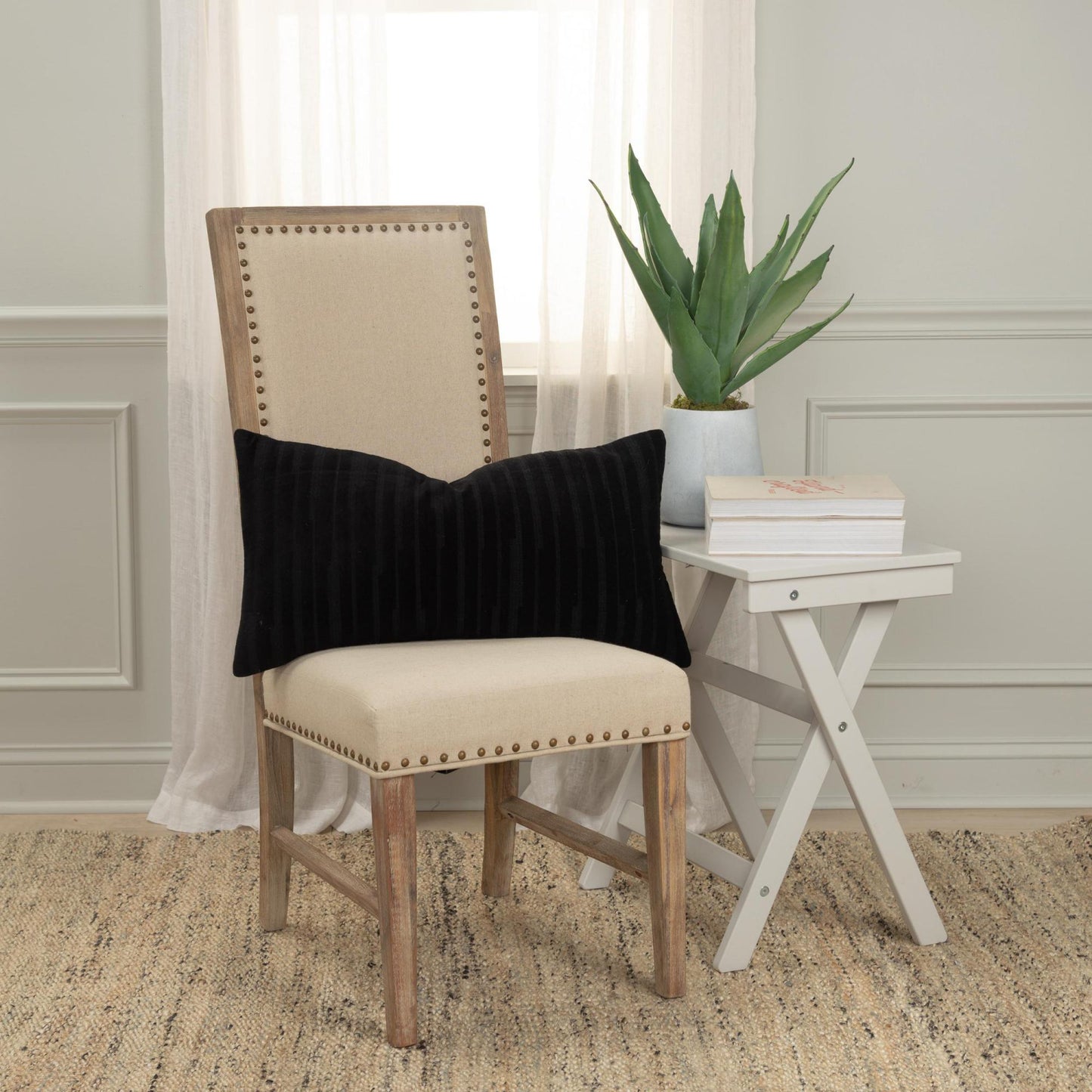 Embroidered 100% Cotton Stripe Decorative Throw Pillow