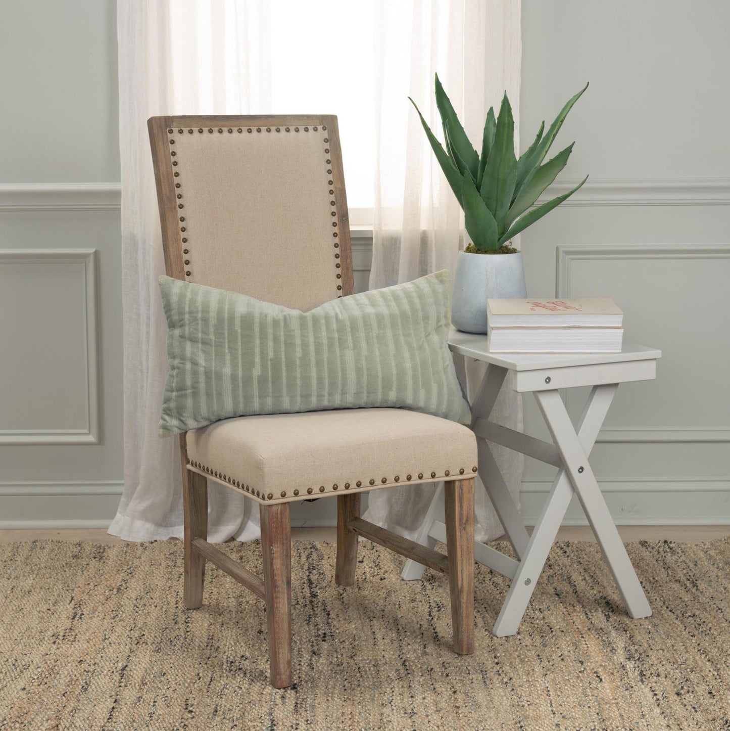 Embroidered 100% Cotton Stripe Decorative Throw Pillow