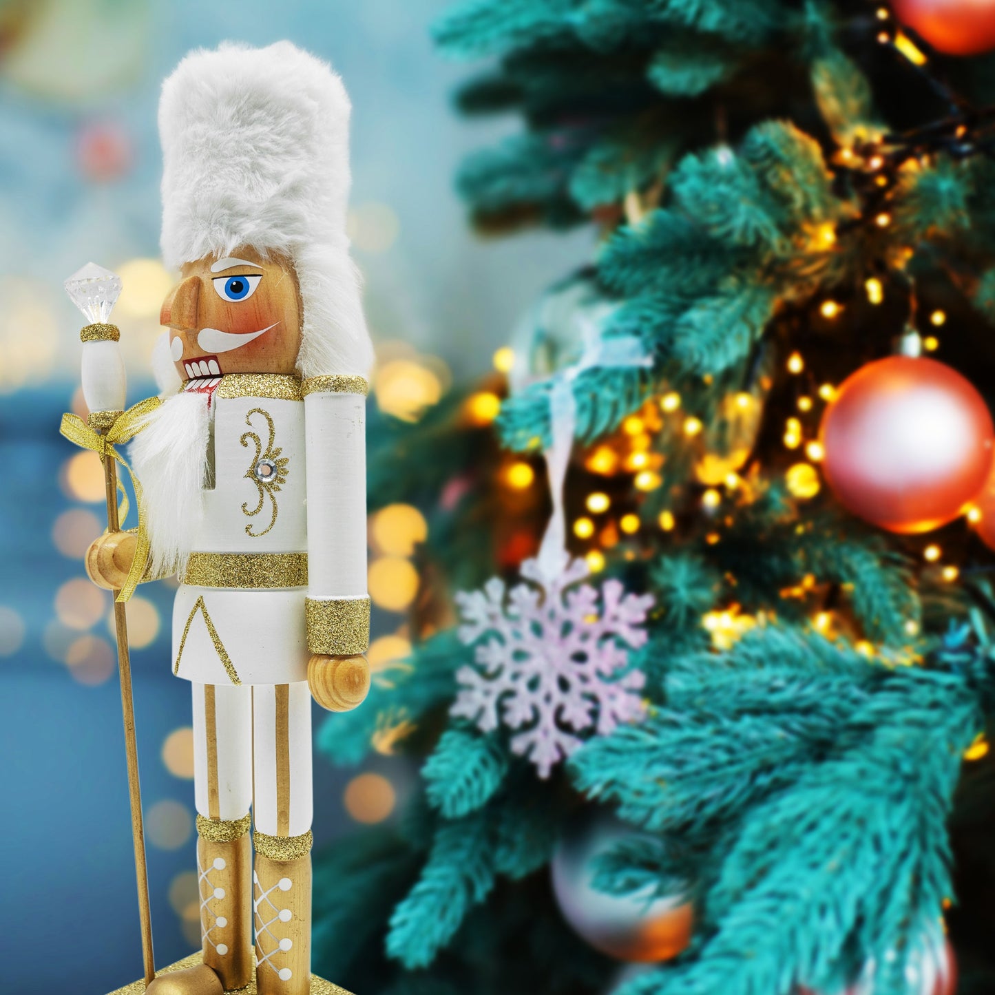 14" Winter Gold & White Nutcracker