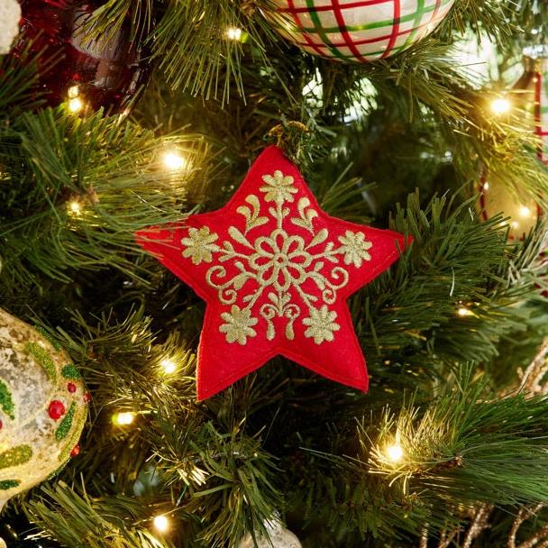 Thread Embroidered Star Ornament, Set of 6