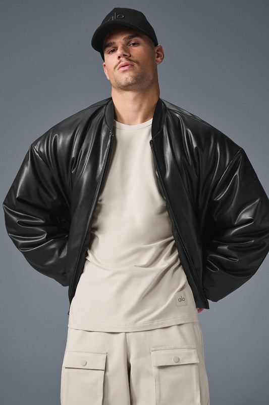 Faux Leather Premier Bomber - Black