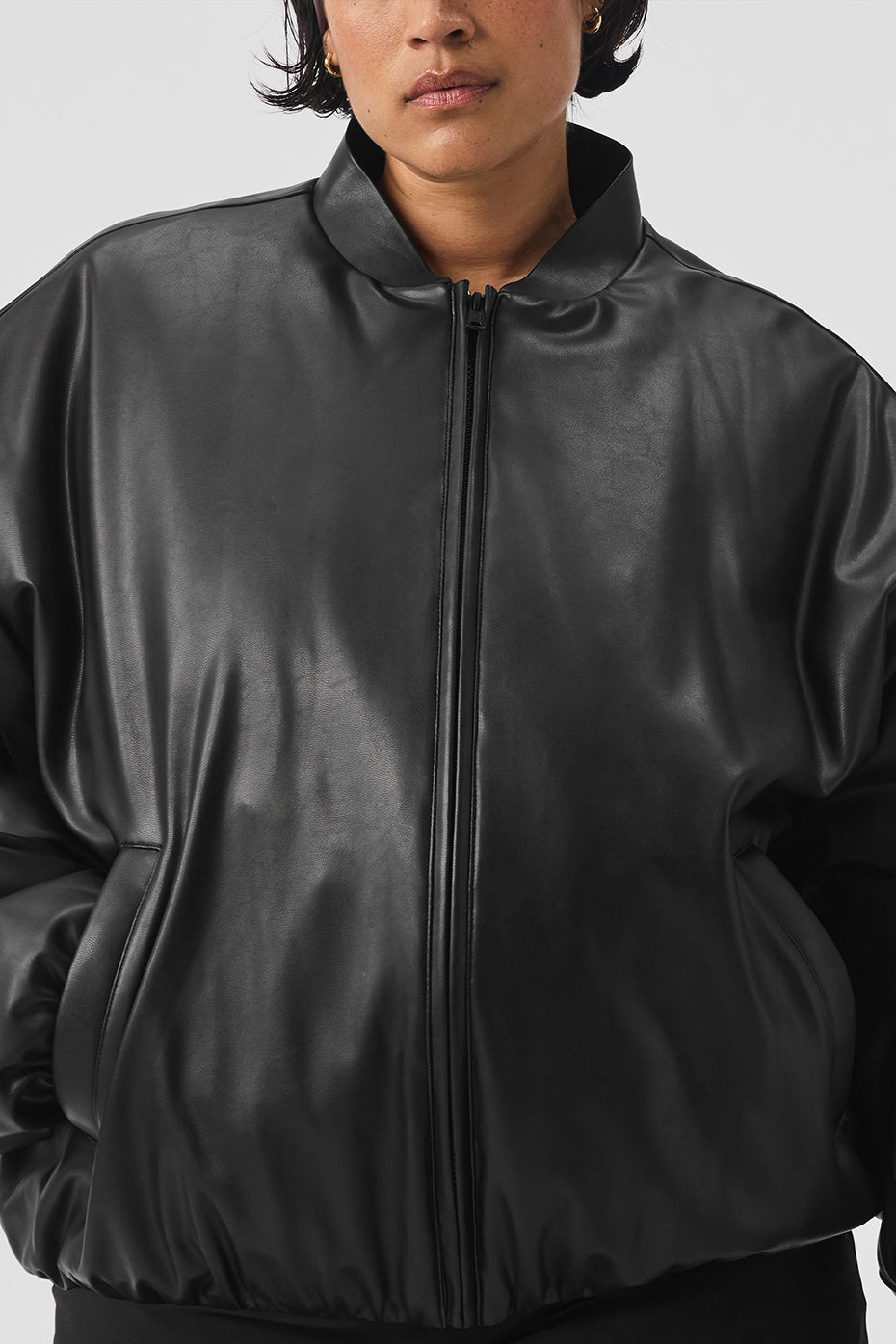 Faux Leather Premier Bomber - Black