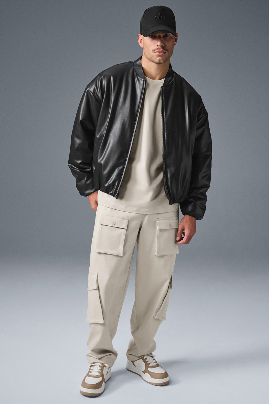 Faux Leather Premier Bomber - Black