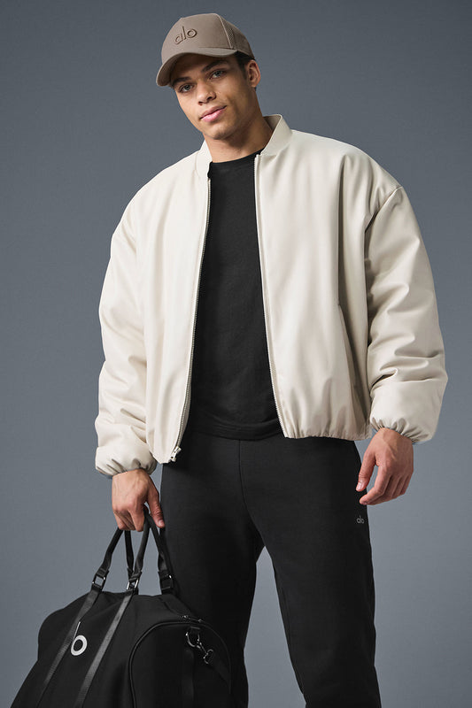 Faux Leather Premier Bomber - Bone