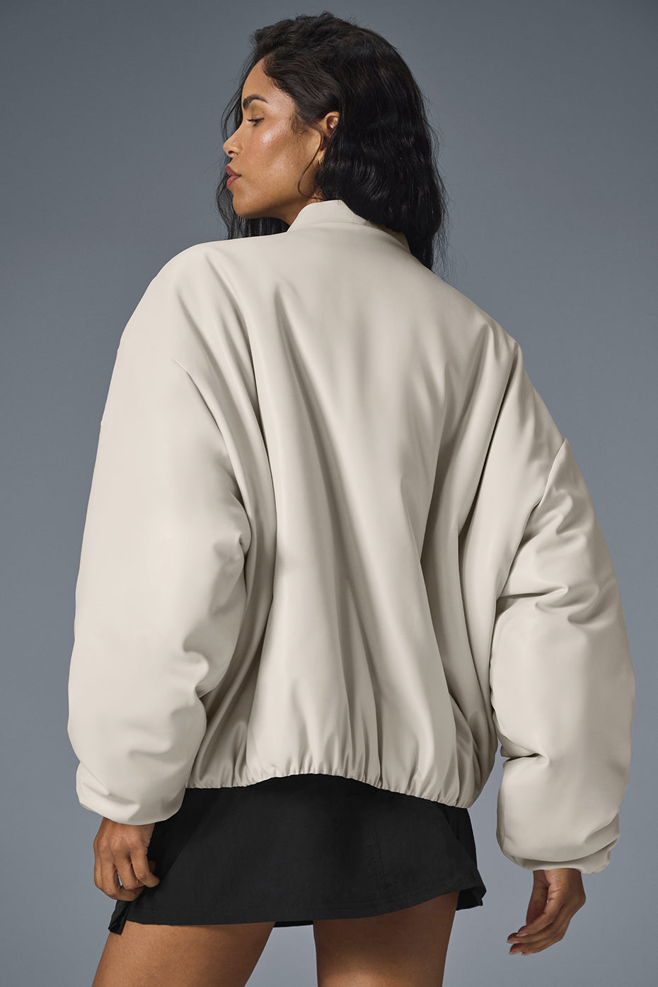 Faux Leather Premier Bomber - Bone