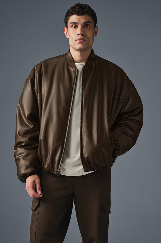 Faux Leather Premier Bomber - Espresso