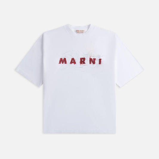 Marni Organic Jersey Tee with Wrinkled Marni Logo - Lily White