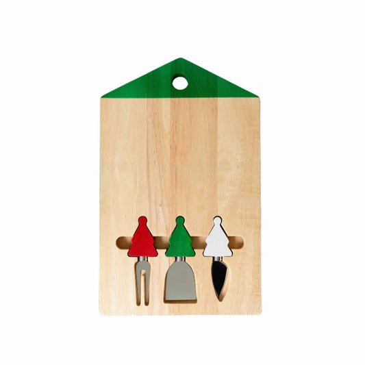 Tootles! By Jeanne Fitz Whimsical Christmas 4pc Service Board w/ Knives - Green