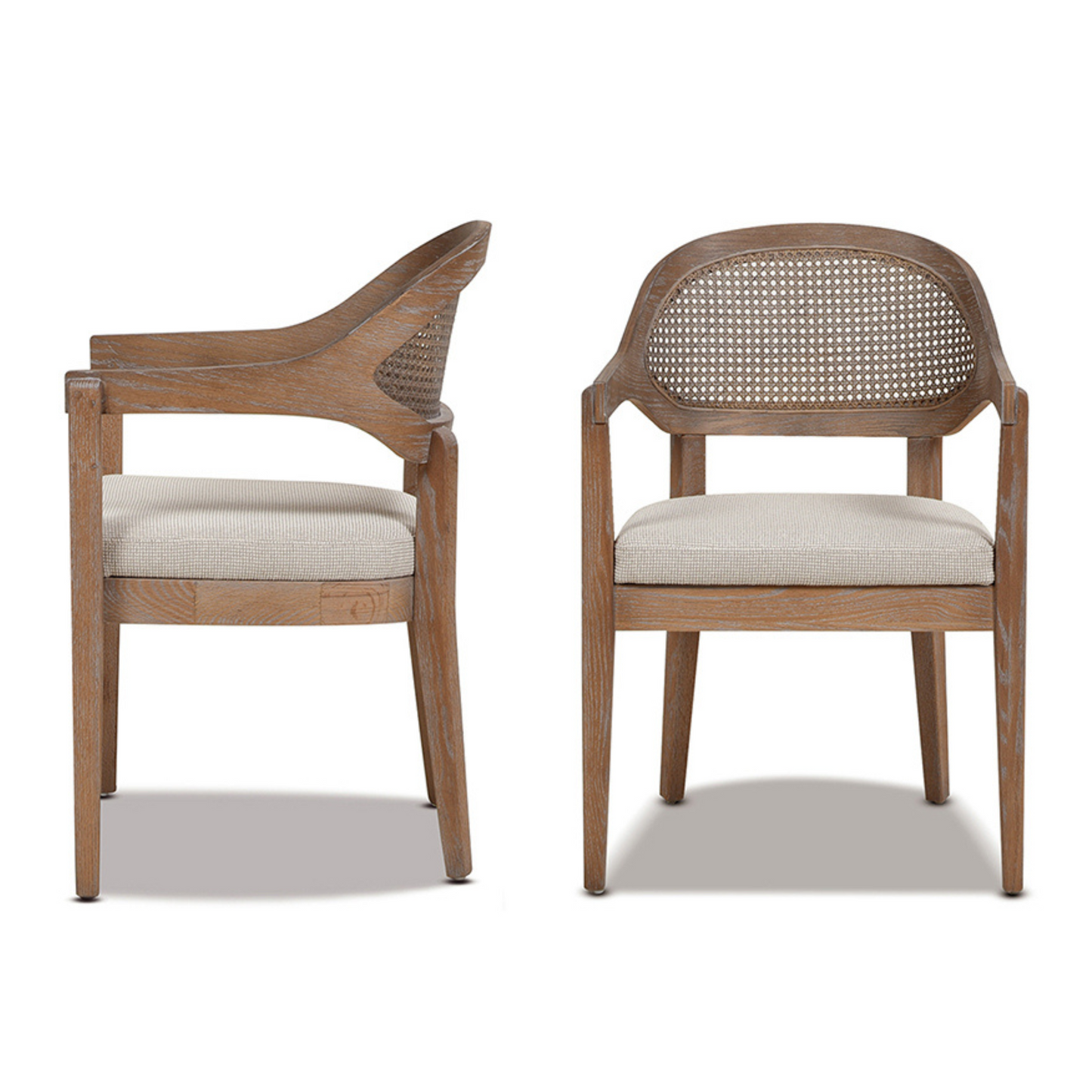 Upholstered Dining Chair with Rattan Back and Wood Frame