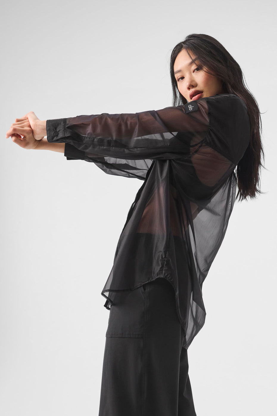 Sheer Effusion Button Down Long Sleeve - Black