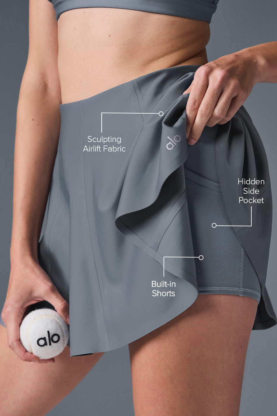 Airlift Down The Line Tennis Skirt - Steel Grey